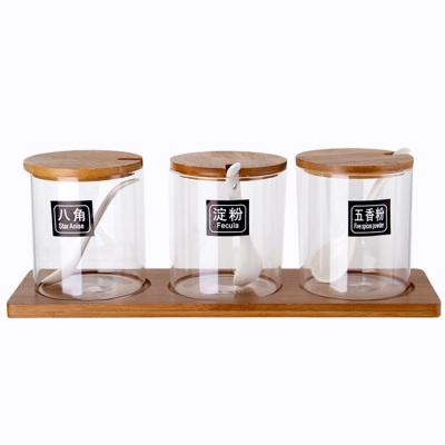 China Lanfengye Viable Condiment Container Set Glass Kitchen Spice Canister With Lid Household Combination Seasoning Jar for sale