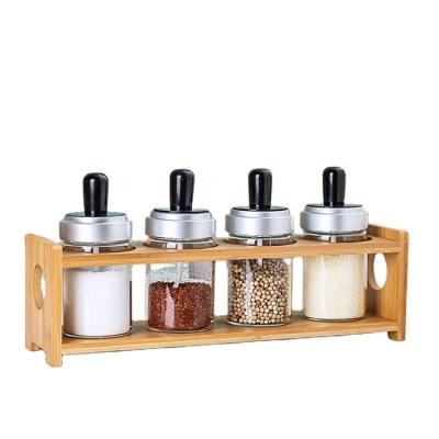 China Lanfengye Viable Cheap Glass Spice Jar Set Container Set Condiment Seasoning Container Set With Wooden Rack for sale