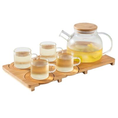 China Lanfengye Viable Glass Tea Set With Tray Customize Logo Acceptable Tea Wood Cup Set Glass Cup Set for sale