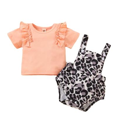 China 2021 Spring Autumn Toddler Baby Girl 2PCS Set Anti-shrink Leopard Print Letter Suit Kids Pants for sale