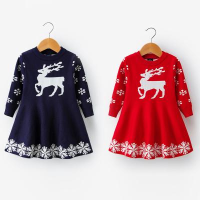 China Anti-wrinkle Babies Ruffle Cotton Solid Warm Girls Long Sleeve Sweater Dress for sale