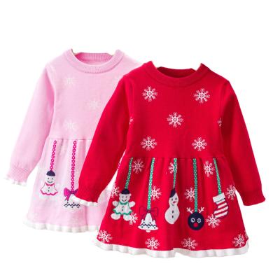 China Hot Selling Anti-wrinkle Babies Dress Kids Designer Christmas Party Wear Santa Claus Printed Trailing Dress for sale