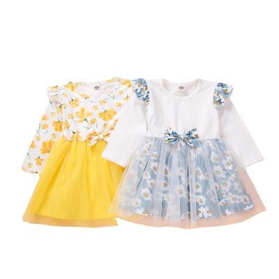 China Anti-wrinkle ready to ship baby clothes cotton autumn baby clothes flower girls dresses for sale