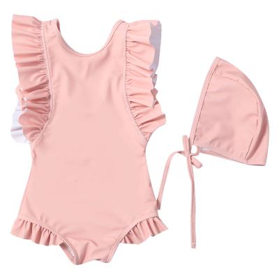 China Breathable Private Label OEM Girls Small Ruffles Sleeves Swimwear Kids Swimwear Baby One-Piece Swimming Suit for sale