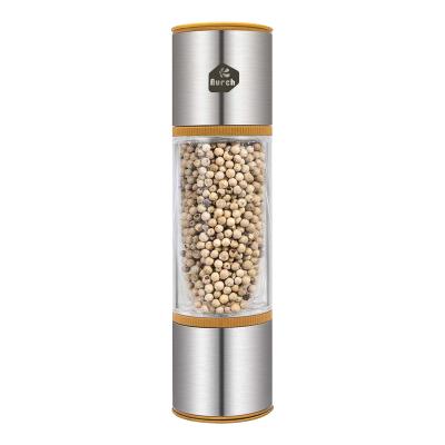 China Stocked Customized 2 in 1 Transparent Acrylic Manual Pepper Mill Salt and Pepper Grinder with Ceramic Core for sale