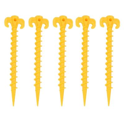 China Outdoor Gear Yellow Plastic Durable Anchor Pegs Strong Screw Tent Peg Stakes With Wind Rope For Camping for sale