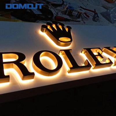 China Easy Installation Customized LED Gold Backlit Metal 3D Illuminated Sign Acrylic Sign For Channel Letter Signboard for sale