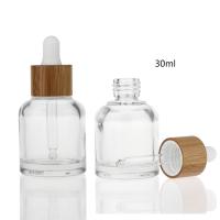 China garrafa de vidro cosmética do soro de 20ml 30ml 50ml Skincare com do tampão de bambu do colar da textura a garrafa de vidro do conta-gotas à venda