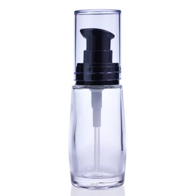 China Fertigen Sie kosmetische Glasflasche der Grundlagen-30ml mit Pumpe für flüssiges Make-up F033 kundenspezifisch an zu verkaufen