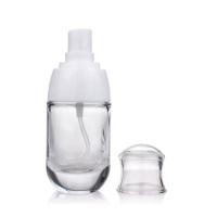 중국 중국 백색 펌프 F139 대중적인 모양 메이크업을 가진 빈 명확한 30ml 유리제 액체 기초 병 판매용