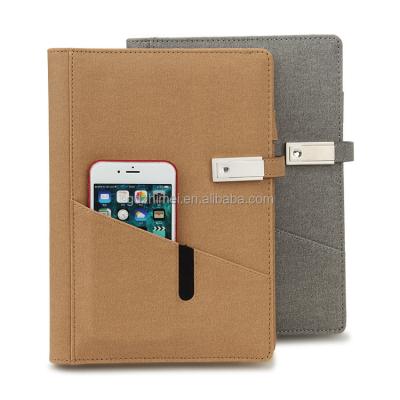 China Customized A5 Size PU Cover USB Flash Drive Magnetic Loose Leaf Power Bank Magnetic Notebook for sale