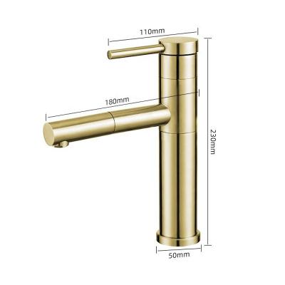 China Metered Faucets Modern Luxury 304 Stainless Steel Brushed Gold Color Pull Down Sprayer Bathroom Faucet for sale