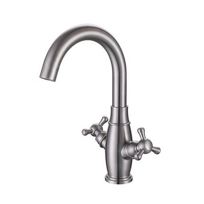 China European Hot Selling Basin Faucet Double Handle SS Stainless Steel Metered Single Hole Mounted Hot And Cold Water Faucet for sale