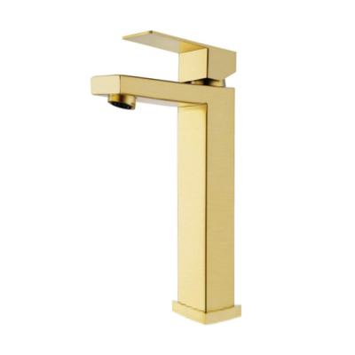 China Modern Square Design Metered Faucets Single Lever Deck Mounted 304 Stainless Steel Gold Brushed Hand Wash Bathroom Basin Faucet Mixer for sale