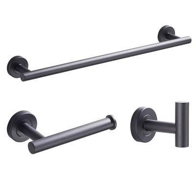 China Contemporary 3 Piece Towel Bar Set Matt Black Modern Bathroom Accessories Hardware Set for sale