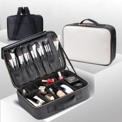 China OEM PU Empty Cosmetic Organizer Case Heavy Duty Portable Leather Bag Trolley Makeup Cosmetic Case for sale