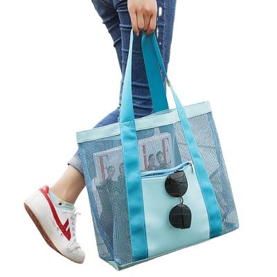 China Large Lightweight Mesh Beach Bag Toy Tote Bag Market Grocery and Picnic Tote with Oversized Pockets for sale