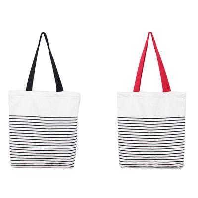 China Wholesale Reusable Handled Canvas Shopping Bag Custom Foldable Eco Shopping Bag/Stripe Canvas Beach Tote Bag for sale