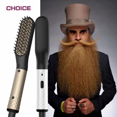 China Outdoor Custom Hair Sweep Electric Heated Brush Mini Beard Straightener Portable Men Beard Comb for sale