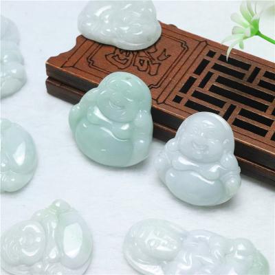 China Other Jade Buddha Pendant Green Natural Real Laughing Buddha Necklace Amulet Jewelry Gifts for sale