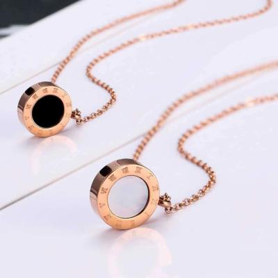 China CLASSIC Gold Plated Roman Numerals Round Necklaces Stainless Steel Jewelry Necklaces for sale