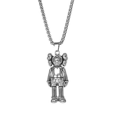 China Cute Robot Bear Hiphop Hiphop Necklace Man Cartoon Stainless Steel Pendant Chain Necklace for sale