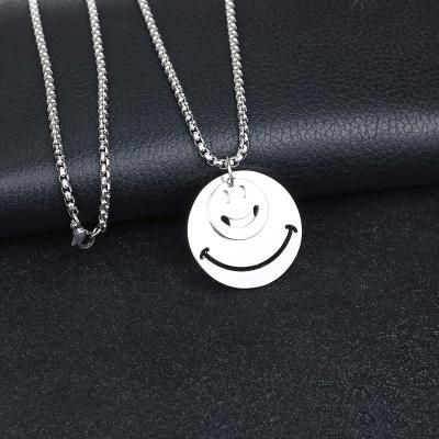 China Hip Hop Smiley Necklace Men's Style Alloy Jewelry Hip Hop Jewelry Punk Necklace Stainless Steel Chain for sale