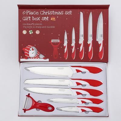 China New Design Viable Christmas Gifts High Quality 6 Piece Carbon Stainless Steel Kitchen Knife Set for sale