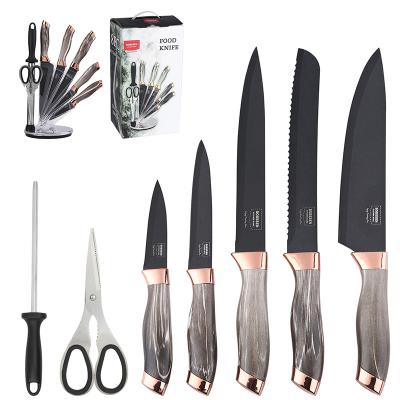 China Stainless Steel High Quality Durable PP Grain Handle Black Knives 8PCS Plastic Wooden Kitchen Knife Set Not Set With Block And Sharpener for sale