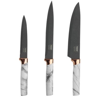 China Kitchen Chef's Carving Utility Knife 3pcs Home Made Sustainable Factory Black Marble Coated Stainless Steel Meat Fruit Vegetable Sushi Knives for sale