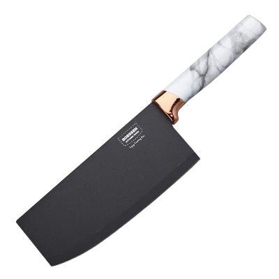 China Sustainable Chinese Kitchen Knife Slicing Knife Stainless Steel Black Blade Marbled PP Handle Luxury Kitchen Knives for sale