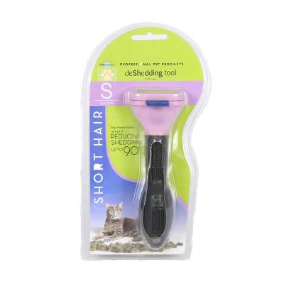 China Viable Portable Hair Deshedding Tools Pet Grooming Stainless Steel Fur Remover Hair Cat For Short for sale