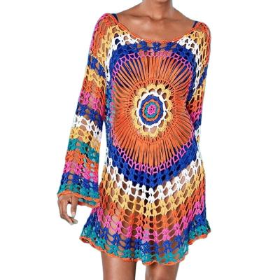 China Wholesale High Quality Breathable Rainbow Plum Pattern Hand Crochet Beach Blouse for sale