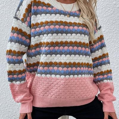 China 2022 Anti-wrinkle Pullovers Women Sweater Winter Warm Stripe Knitted Vintage Sweater for sale