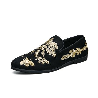 China Moyo Flat Fashion Big Size Men's Stylish Hand Embroidery Leather Shoes Trim Leather Flat Shoes For Men for sale