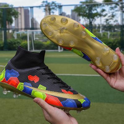 China Rubber Women Men Soft Bottom Soccer Shoes SOS Non-slip Shoes Forming High Ankle Football Boots Custom Made Mens Soccer Shoes for sale