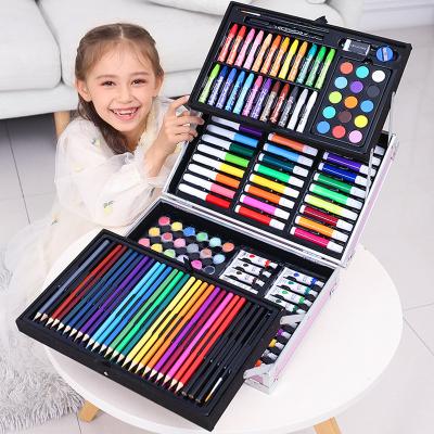 China Kids Gift 145pcs Gift Box Crayon Pencil Watercolor Aluminum Painting Brushes Kids Children Gift Stationery Drawing Art Set for sale