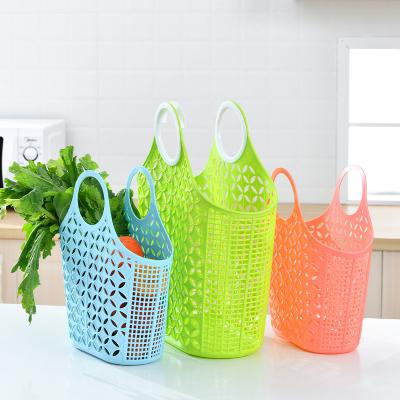 China Portable Large Size Soft Plastic Environmental Lady Handled Basket Shopping Bag Handbag for sale