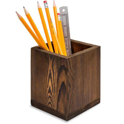 China Retro brush handmade multi-functional wooden desktop storage makeup pen table pencil case creative remote wooden box for sale