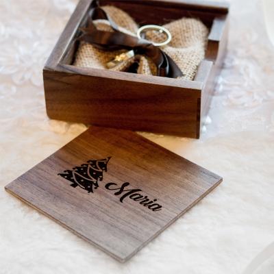 China Folk Art Square Shape Wedding Gift Engagement Sliding Lid Walnut Engraved Logo Ring Storage Packaging Jewelry Box for sale