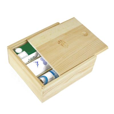 China Handmade Free Custom Pine Wood Whiskey Three Bottle Small Wine Packaging Box for sale