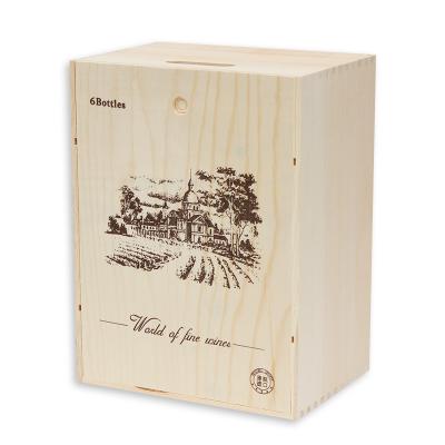 China Custom Handmade Wholesale High Quality 6 Bottle Wooden Wine Box for sale