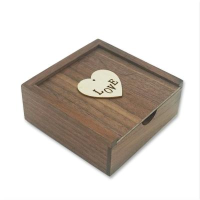 China Beautiful Wedding Anniversary Gift Handmade Unfinished Wooden Custom USB Drive Wooden Logo Box for sale