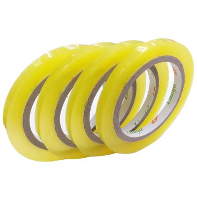 China opp box adhesive tape yellowish strong clear narrow inner strip 9mm super waterproof sealing gift packing adhesive tape for sale