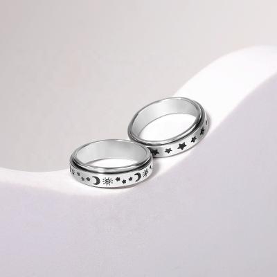 China Factory Wholesale CLASSIC Moving Stars Moon Decompression Jewelry Titanium Steel Rotating Couples Rings For Female for sale