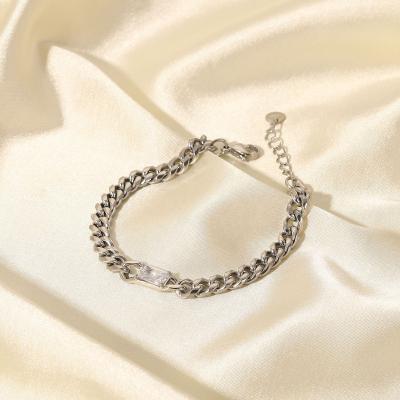 China FASHIONABLE hot sale chain bracelet platinum square white zircon bracelet of Europe and America women's clothing accessories 316L for sale