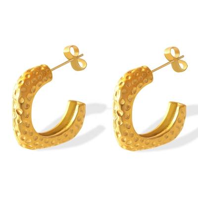 China Retro Vintage Newcomer Jewelry Chunky Thick Earrings Stainless Steel Hypoallergenic 18K Gold Plated Hammered Square Stud Earrings for sale