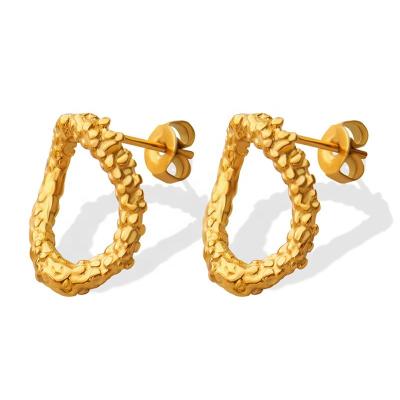 China 2022 Vintage Newest Vintage Jewelry Handcrafted Textured Titanium Steel Gold Plated Embossed Earrings for sale