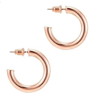 China Sale Women Jewelry Rose Gold Colored Lightweight Chunky Tiny Circle Stud Earrings C Shape Daily Hot CLASSIC Open Earrings for sale