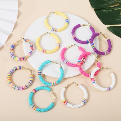 China Newest BOHEMIA Bohemian Style Colorful Handmade Polymer Clay Big Hoop Earrings C Shaped Circle Earrings Simple Geometric Piercing Women for sale